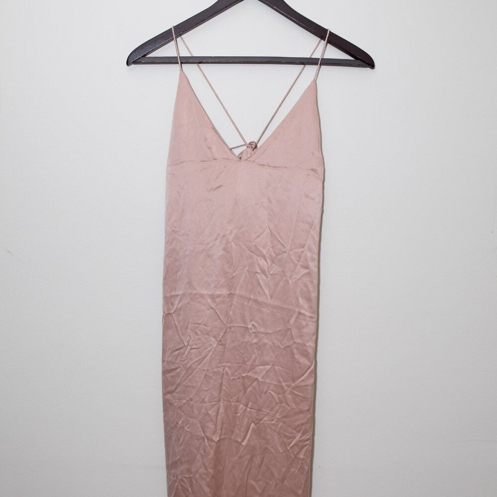 Lunya Washable Silk Fringe Slip Dress in Otium Tan Blush